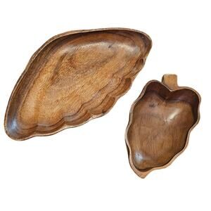 Vintage Monkey Pod Serving Dishes 2 Set Brown Hawaii Philippines Home Decor Boho